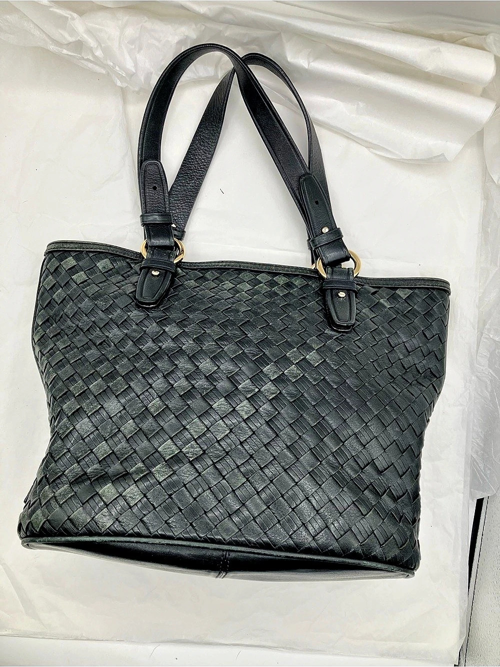 Cole Haan Black Woven Tote Like New Heritage Weave